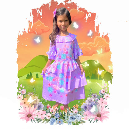 isabela dress to impress ruffled violet dress with printed flowers for kids and toddlers