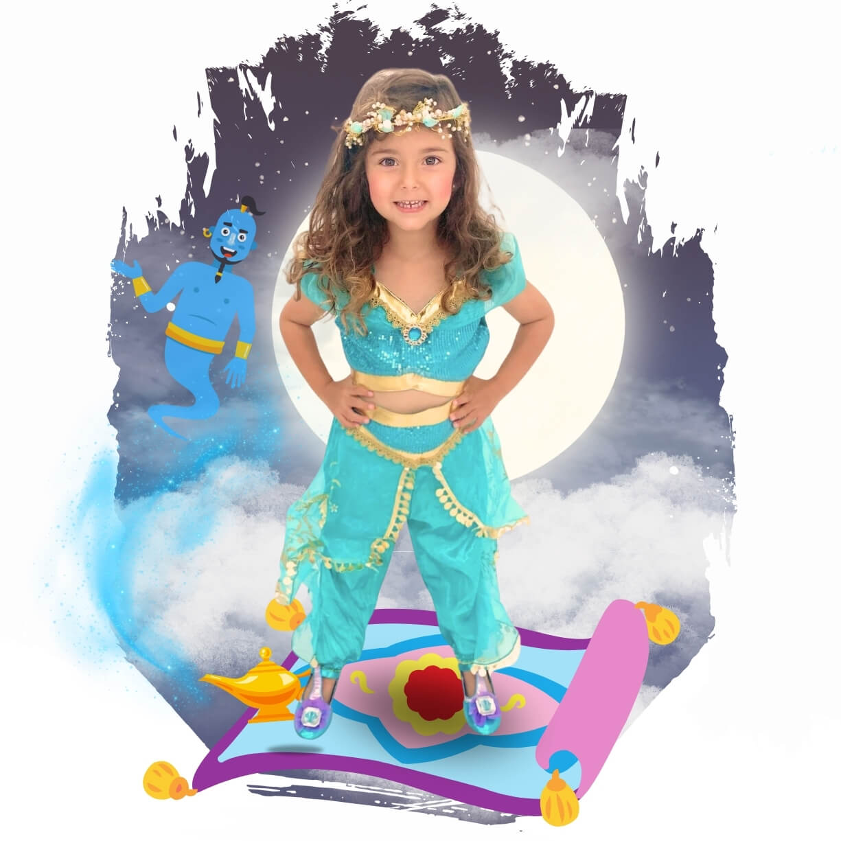 jasmine dress to impress, pants and top teal colored costume for girls