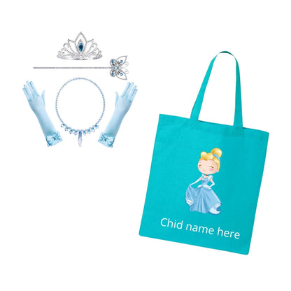 Luxury Cinderella and Elsa Cloak with Hooded Cape Sweater, Personalized Tote Bag, and Frozen Gift Set for Halloween