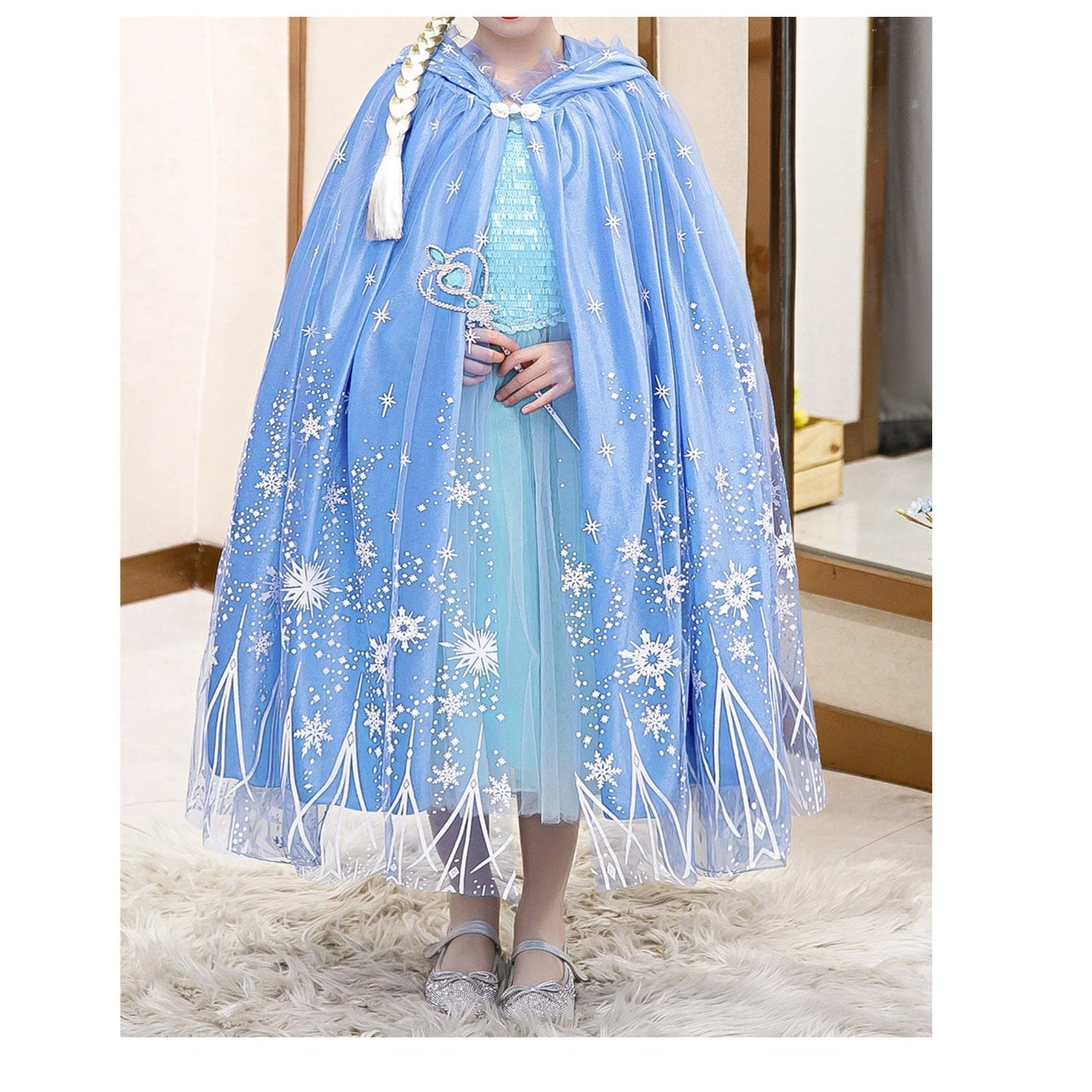 Luxury Cinderella and Elsa Cloak with Hooded Cape Sweater, Personalized Tote Bag, and Frozen Gift Set for Halloween