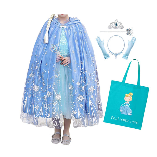Luxury Cinderella and Elsa Cloak with Hooded Cape Sweater, Personalized Tote Bag, and Frozen Gift Set for Halloween