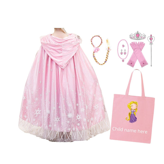 Luxury Princess Cloak with Hooded Cape - Rapunzel and Aurora Inspired, Personalized Tote Bag Included! Perfect for Halloween or a Personalized Gift
