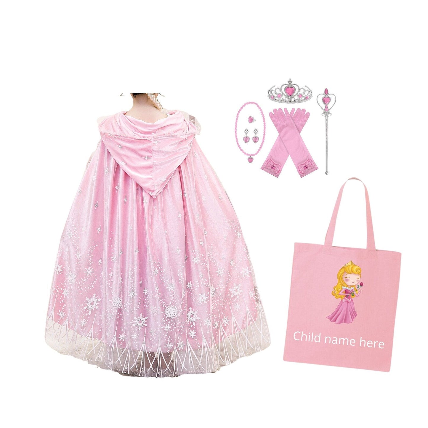 Luxury Princess Cloak with Hooded Cape - Rapunzel and Aurora Inspired, Personalized Tote Bag Included! Perfect for Halloween or a Personalized Gift