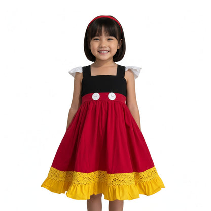 Mickey Mouse Red and Black Kids Dress Disneybound Dress for Girls