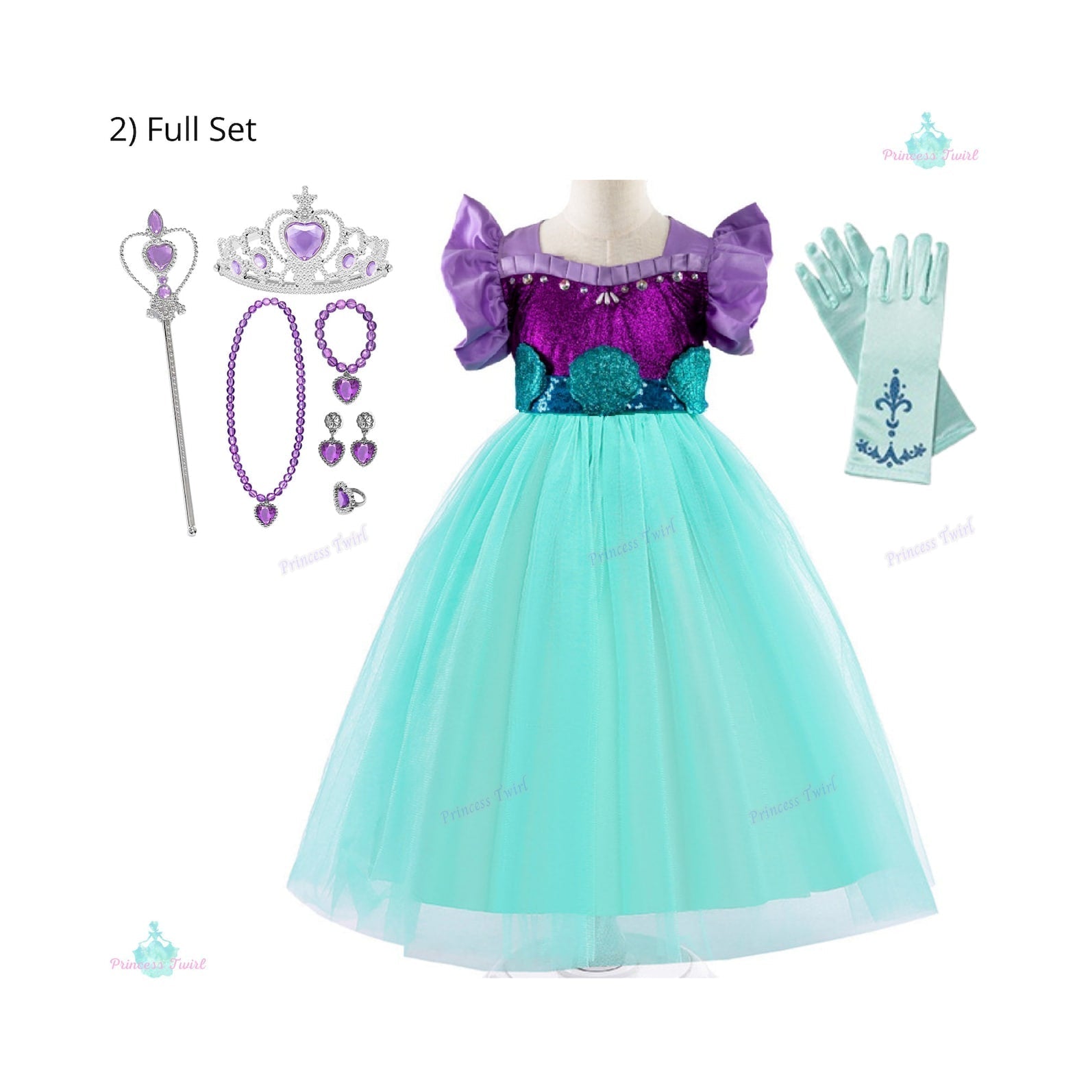 New Unique Style Little Mermaid Princess Dress Inspired by Disney's Ariel Full Set