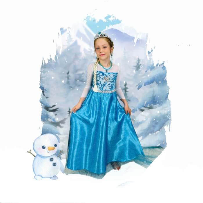 Elsa Ice Queen Gift Set: Frozen-Inspired Blue Birthday Dress & Costume.