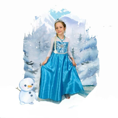 Elsa Ice Queen Gift Set: Frozen-Inspired Blue Birthday Dress & Costume.
