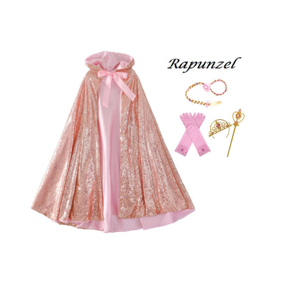 Princess Cloak - Hooded Cape Cloak with Accessories, Elsa, Ariel, and Rapunzel Inspired Gift Set Rapunzel