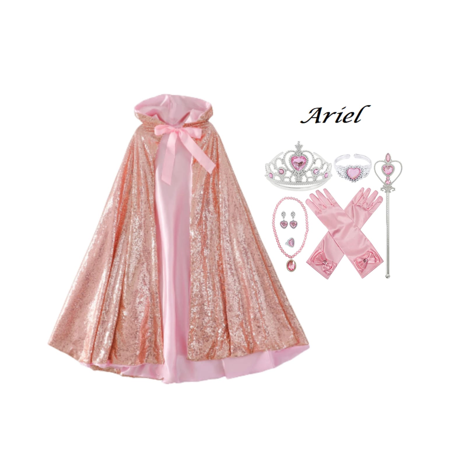 Princess Cloak - Hooded Cape Cloak with Accessories, Elsa, Ariel, and Rapunzel Inspired Gift Set Ariel