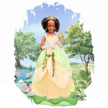 princess tiana dress for kids and toddlers green gown with white flower