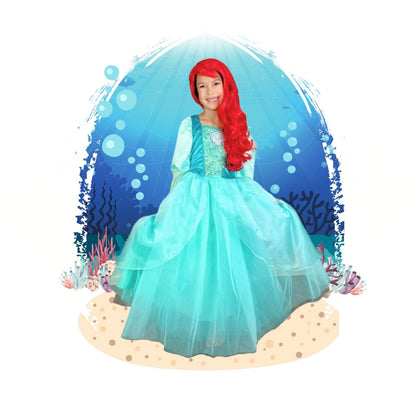 little mermaid ariel ball gown blue puff sleeve for girls