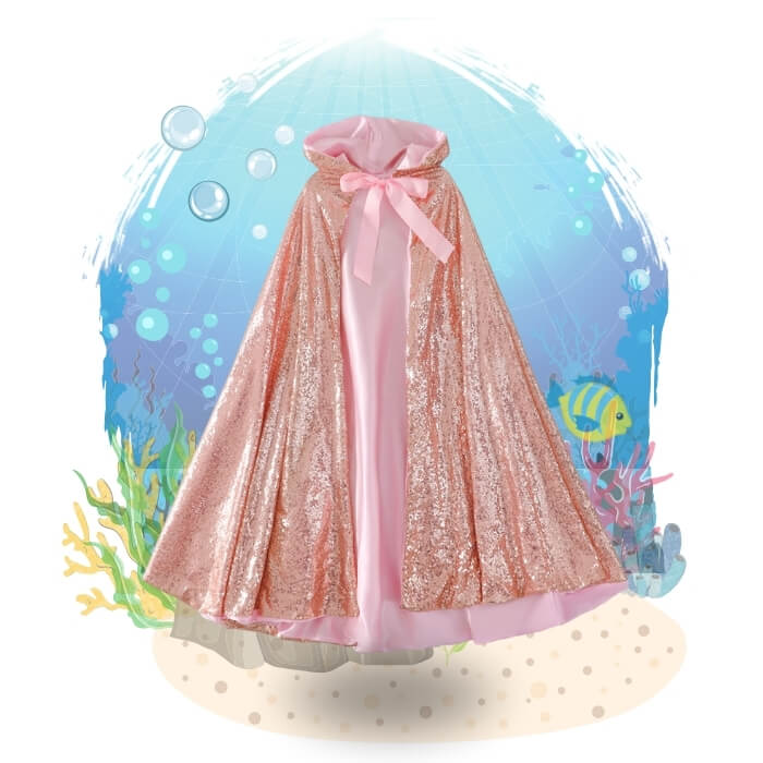 pink glittery cape for girls perfect for rapunzel, ariel, aurora dress up accessory 