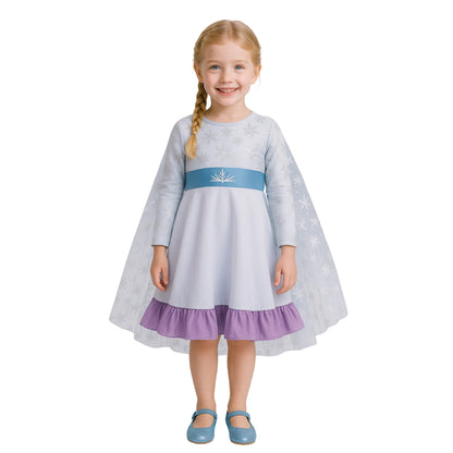 Elsa Ice Queen Long Sleeves White Everyday Play Dress for Kids