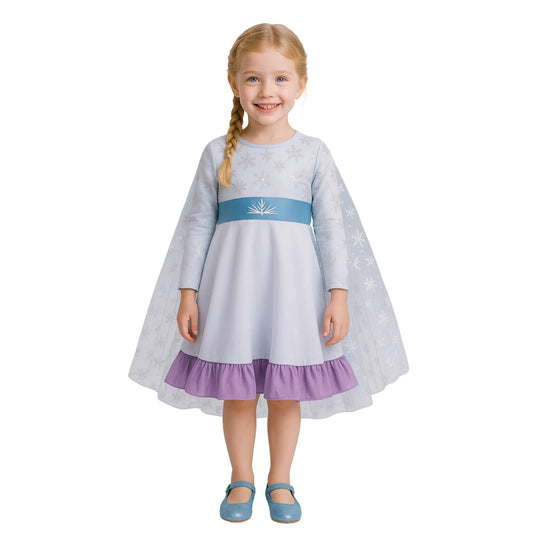 Elsa Ice Queen Long Sleeves White Everyday Play Dress for Kids