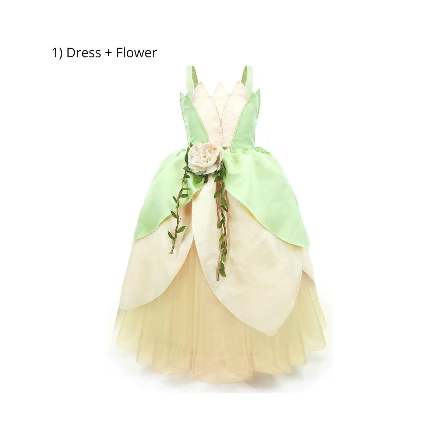 Deluxe Disney-Inspired Princess Tiana Costume Dress for Birthday and Beyond Dress+Flower