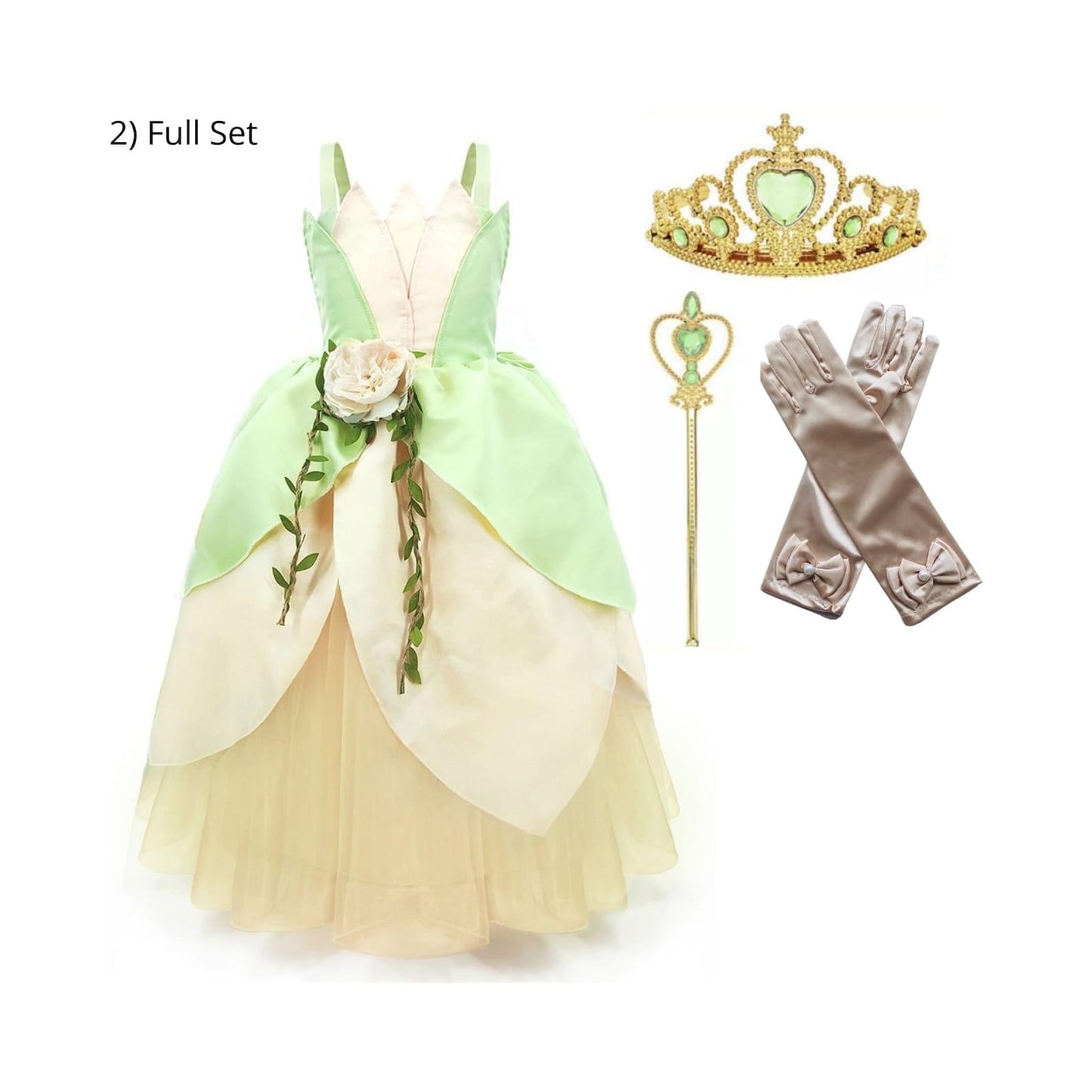 Deluxe Disney-Inspired Princess Tiana Costume Dress for Birthday and Beyond Full Set