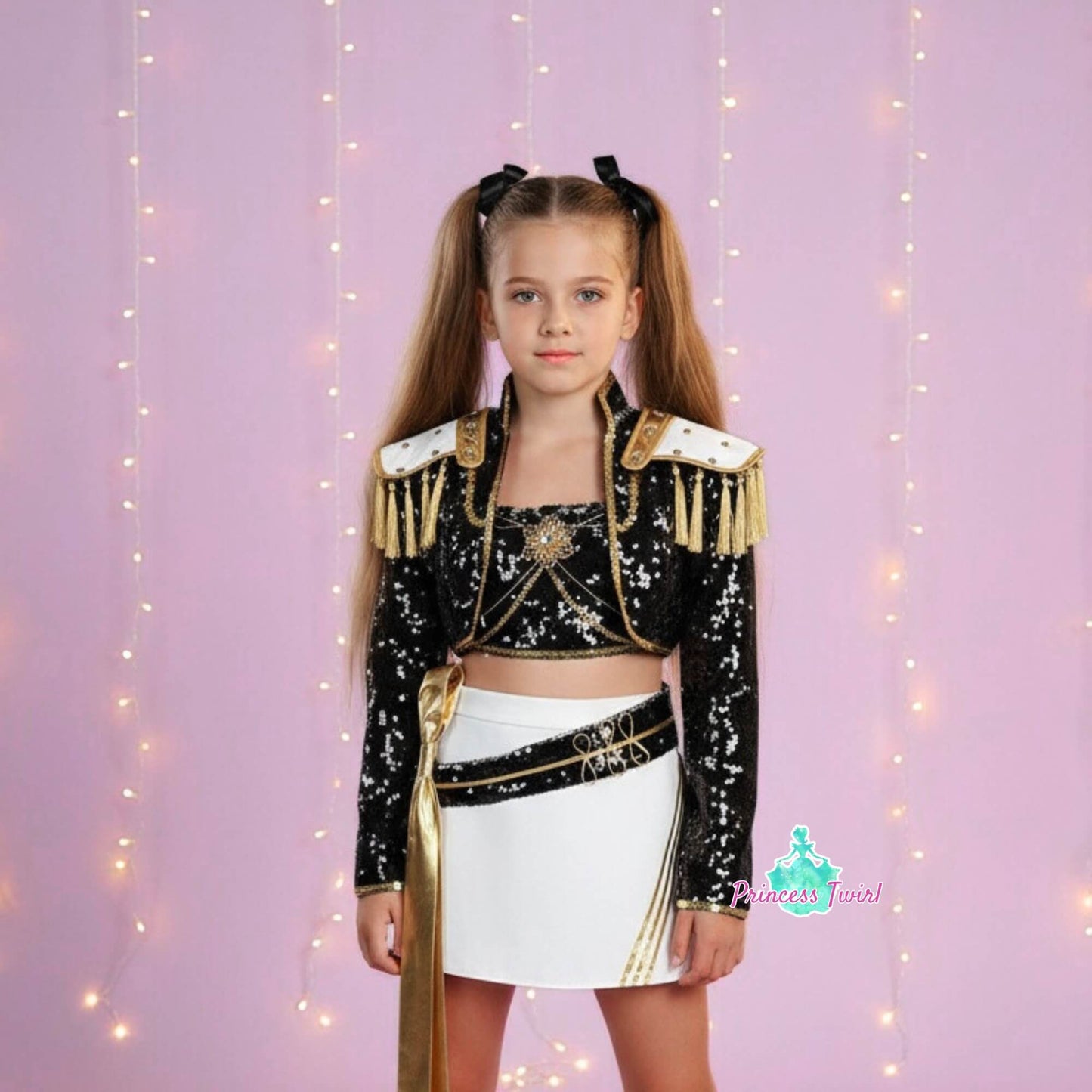 Mira Golden Black Costume for Kids Shiny KPop Demon Hunters Inspired Cosplay for Girls