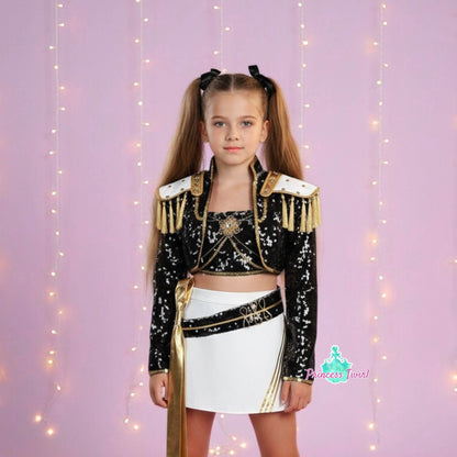 Mira Golden Black Costume for Kids Shiny KPop Demon Hunters Inspired Cosplay for Girls