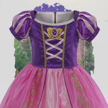 Disney-Inspired Purple-Pink Rapunzel Dress with Jewel for Birthday and Princess Dress Up