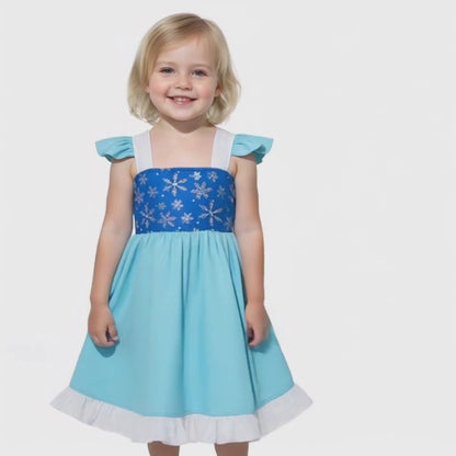 Elsa Princess Dress for Girls Sleeveless Icy with Detachable Cape