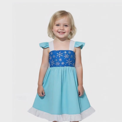 Elsa Princess Dress for Girls Sleeveless Icy with Detachable Cape