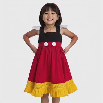 Mickey Mouse Red and Black Kids Dress Disneybound Dress for Girls