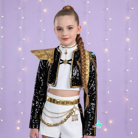Rumi Golden Black Costume for Kids Shiny KPop Demon Hunters Inspired Cosplay for Girls