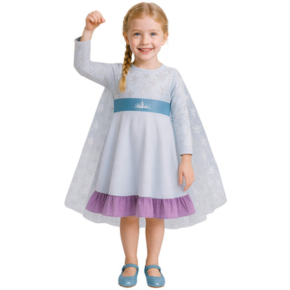 Elsa Ice Queen Long Sleeves White Everyday Play Dress for Kids